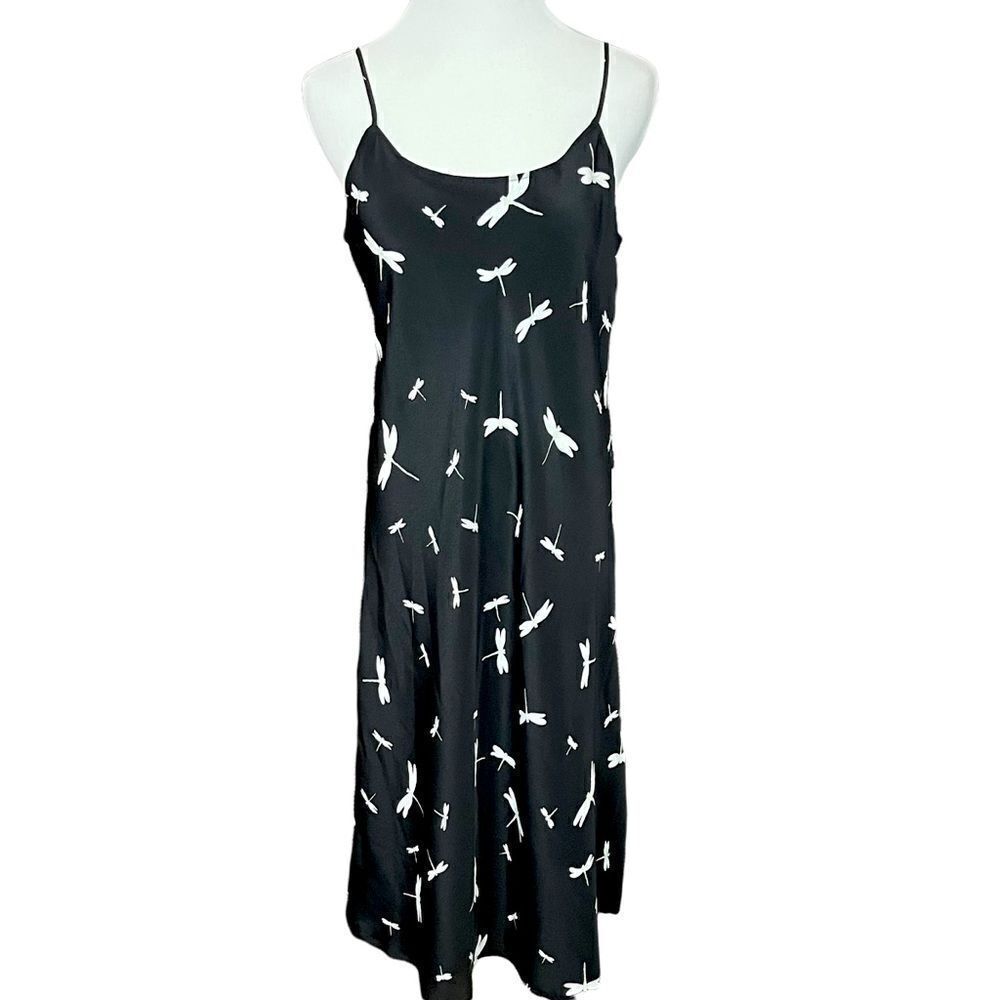 Vintage Y2K Jessica Howard Black Dragonfly Slip Dress with Scarf/ Sash M